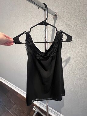 LC Lauren Conrad Black Lace-Trim Camisole